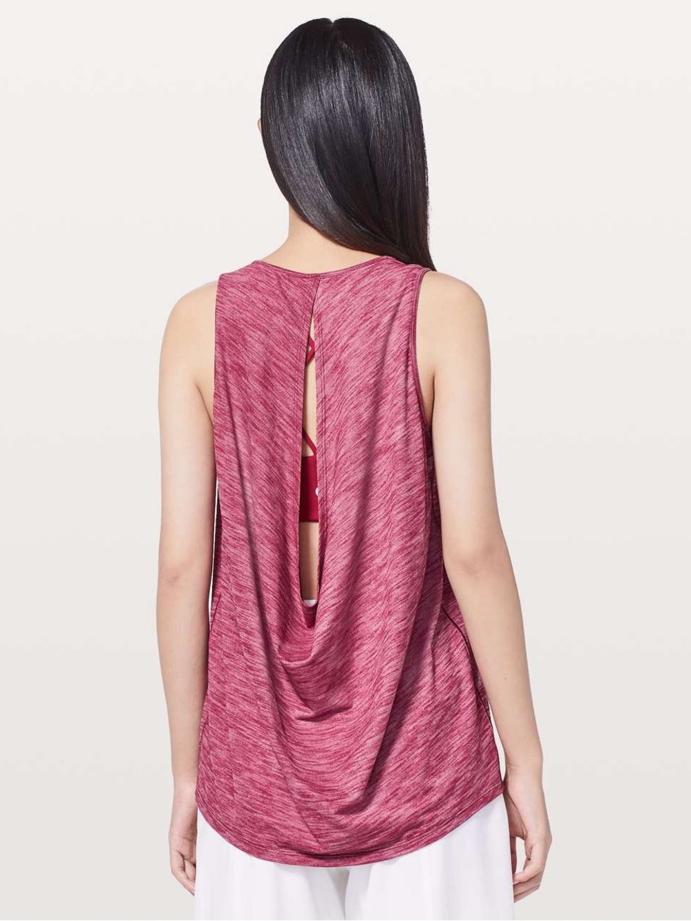 LULULEMON - LOW KEY TANK In heathered ruby red. Long open back keyhole.